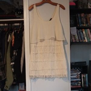 American Eagle Outfitters Cream Fringe Dress